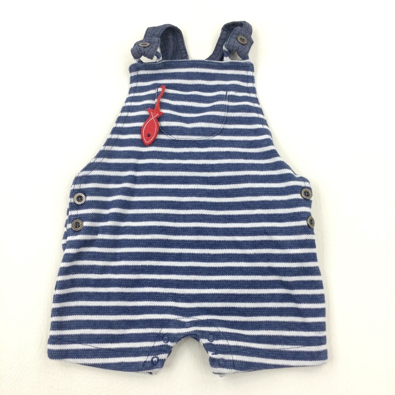 Fish Navy & White Striped Jersey Short Dungarees - Boys 3-6 Months