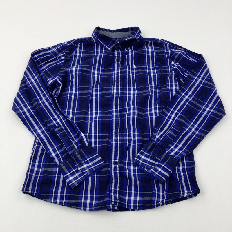 Navy Checked Long Sleeve Shirt - Boys 12-13 Years