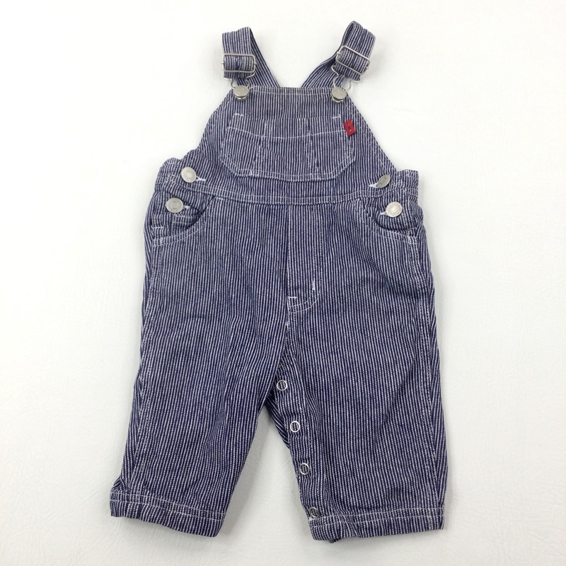 Navy & White Striped Dungarees - Boys 3-6 Months
