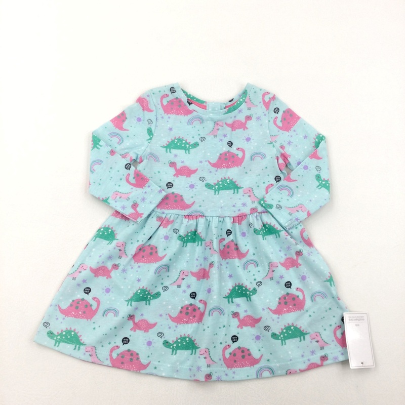 **NEW** 'Whoo Hoo' Colourful Dinosaurs Blue Dress - Girls 6-9 Months