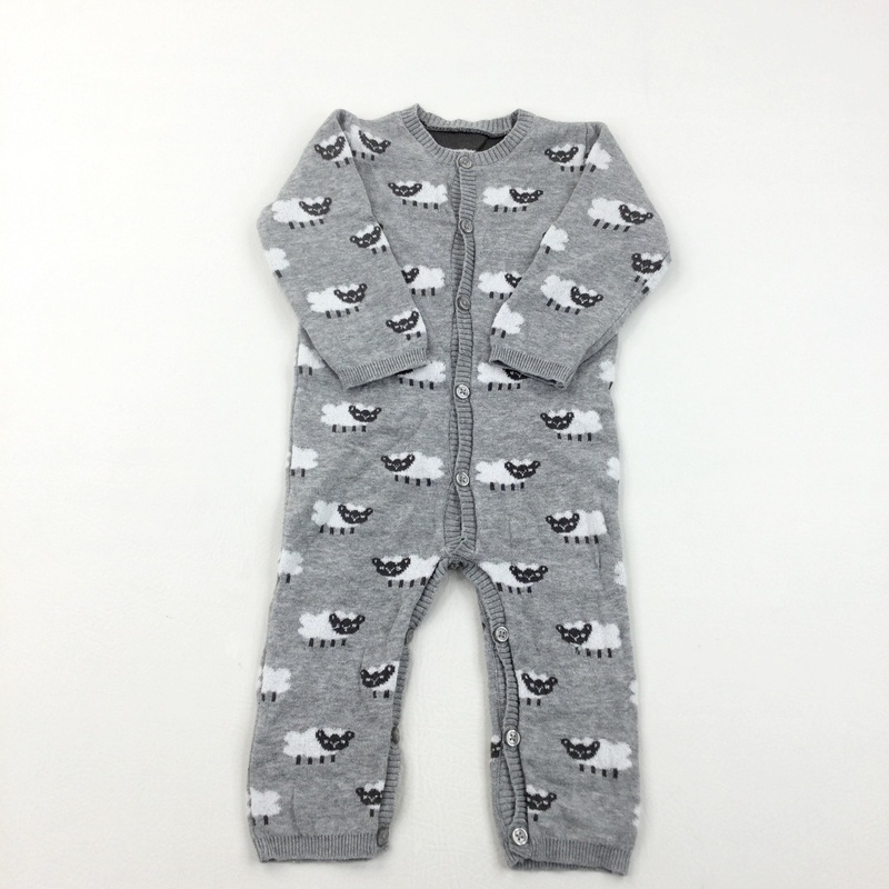Sheep Grey & White Long Sleeve Romper - Boys 9-12 Months
