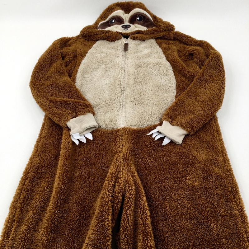 Sloth Appliqued Brown Fluffy Onesie - Boys/Girls 13-14 Years