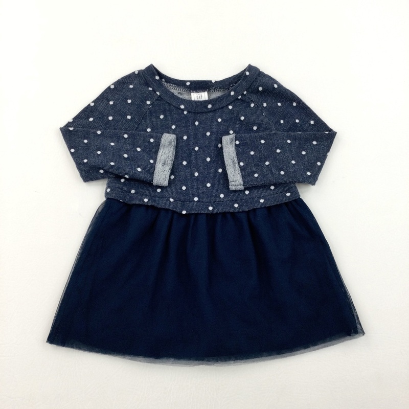 Spotty Navy & White Dress - Girls 6-9 Months