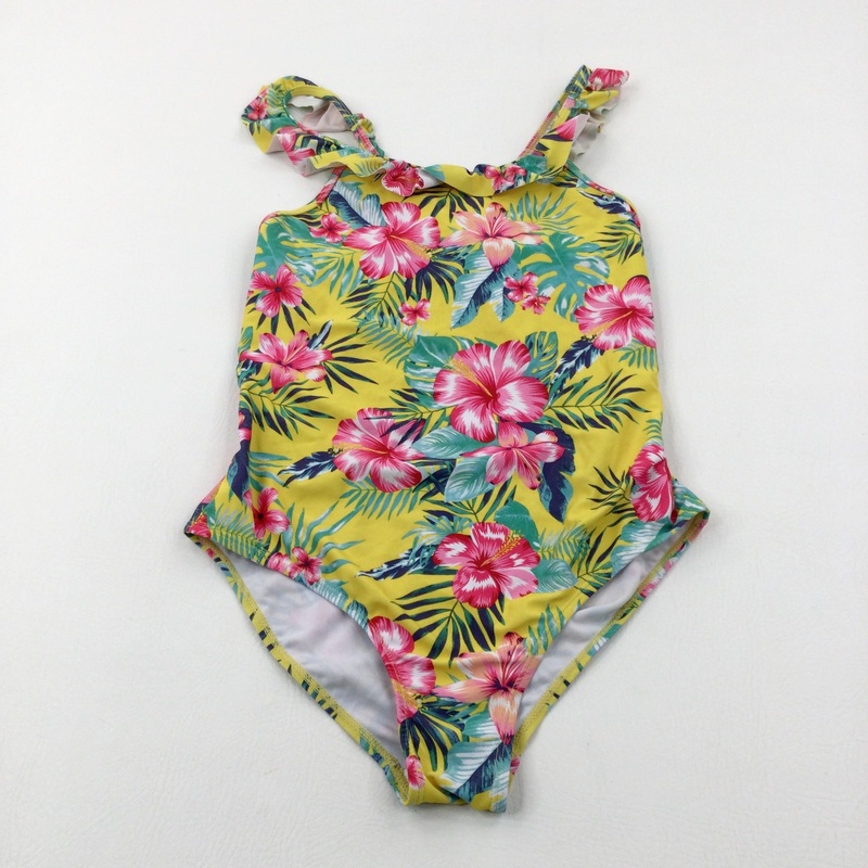 Tropical Flowers Yellow Swimming Costume - Girls 13-14 Years