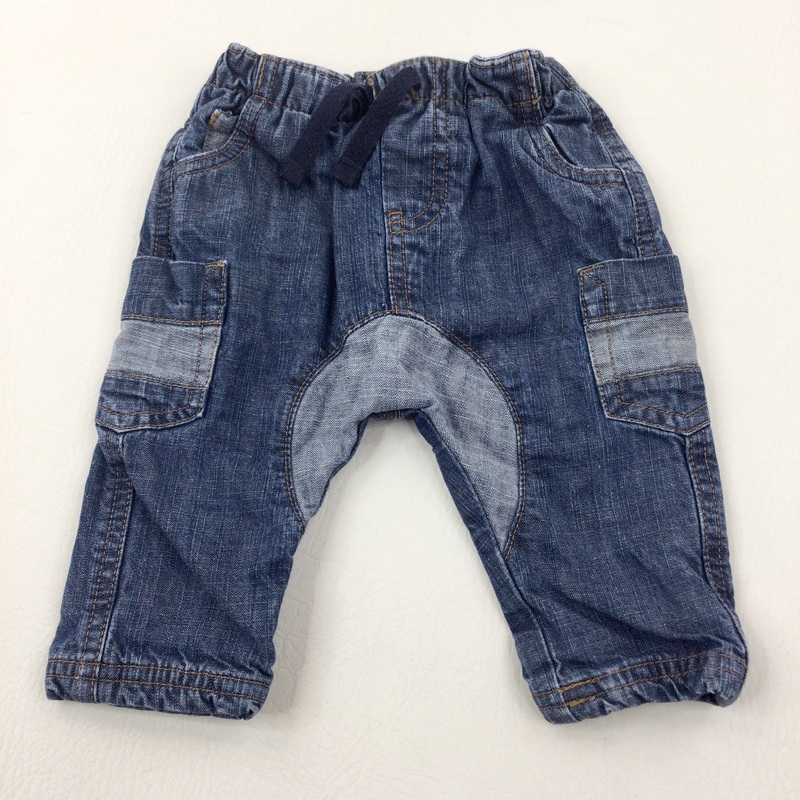 Two-tone Blue Denim Lined Jeans - Boys 3-6 Months
