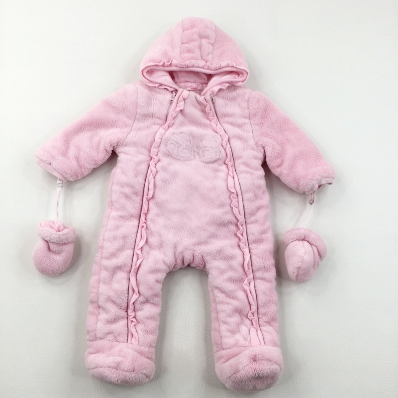 Bunnies Pink Fluffy Heavyweight Pramsuit With Gloves - Girls Newborn