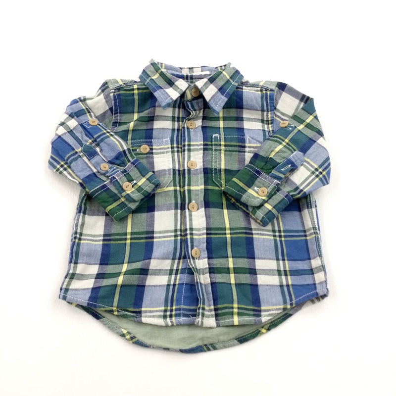 Checked Green & Blue Long Sleeve Shirt - Boys 6-12 Months