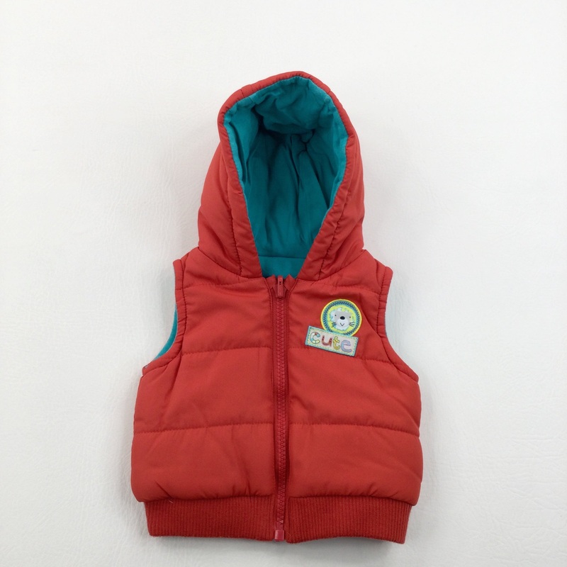 'Cute' Animal Appliqued Red Hooded Gilet - Boys Newborn