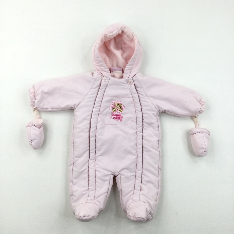 'Flower Fairy' Embroidered Pink Snowsuit With Gloves - Girls Newborn