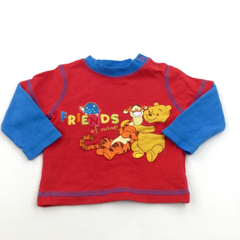 'Friends Of Mine' Winnie The Pooh Appliqued Red & Blue Long Sleeve Top - Boys 0-3 Months