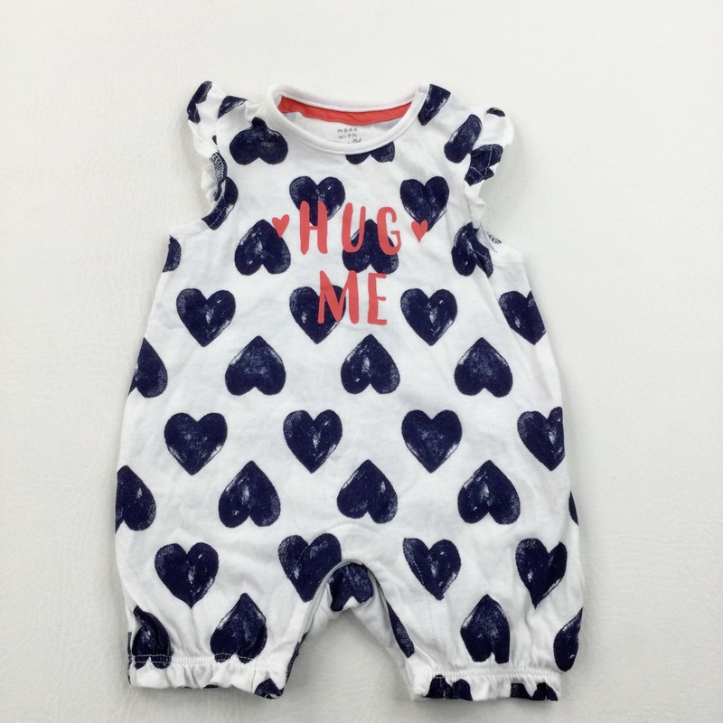 'Hug Me' Hearts Navy & White Short Romper - Girls Newborn