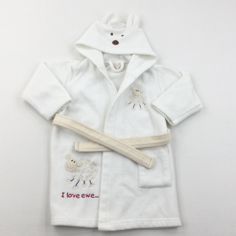 'I Love Ewe' Sheep Embroidered White Dressing Gown - Girls/Boys 18-24 Months