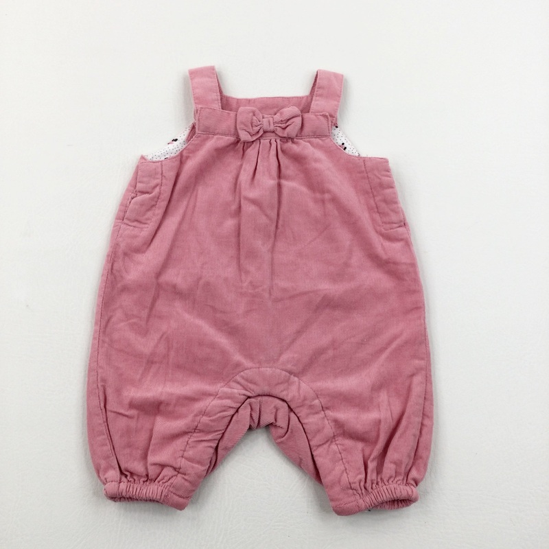 Pink Ribbed Short Cotton Dungarees - Girls Newborn