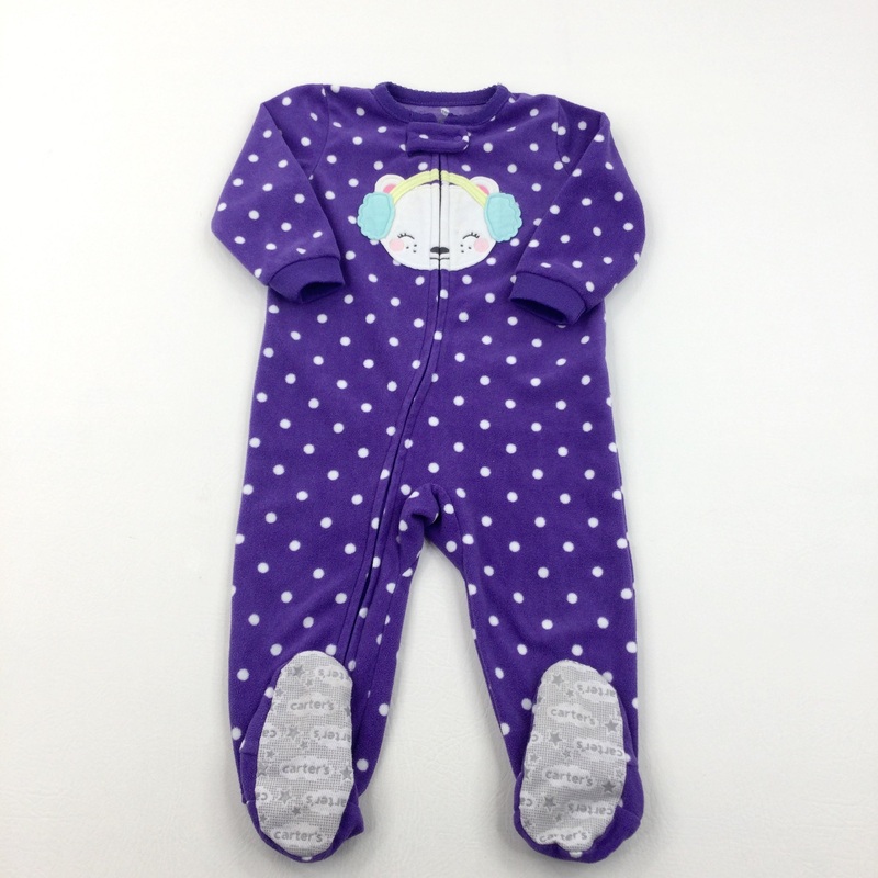 Polar Bear Appliqued Spotty Purple Onesie - Girls 12-18 Months