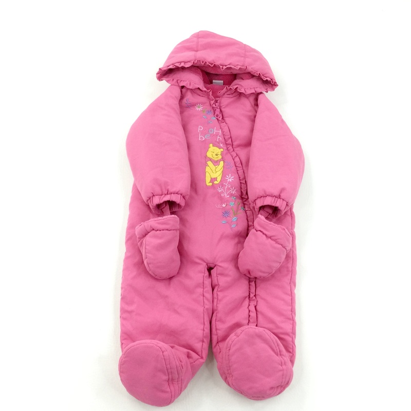 'Pooh Bear' Winnie The Pooh Embroidered Pink Snowsuit - Girls 9-12 Months