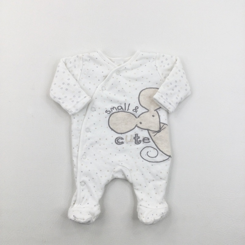 'Small & Cute' Mouse White Lightweight Pramsuit - Boys Newborn