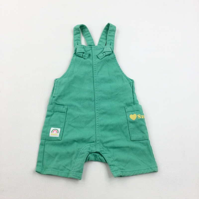 'Smile' Green Short Dungarees - Boys 9-12 Months