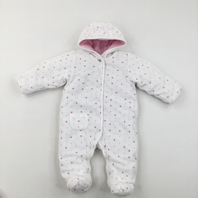 Spotty White Pramsuit - Girls Newborn