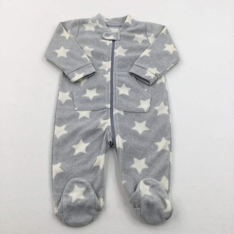 Stars Fleece Grey & White Lightweight Pramsuit - Boys Newborn
