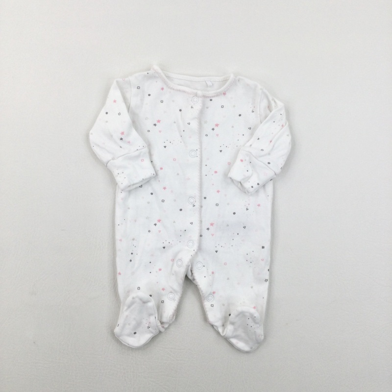Stars White Pink & Grey Sleepsuit - Girls Newborn