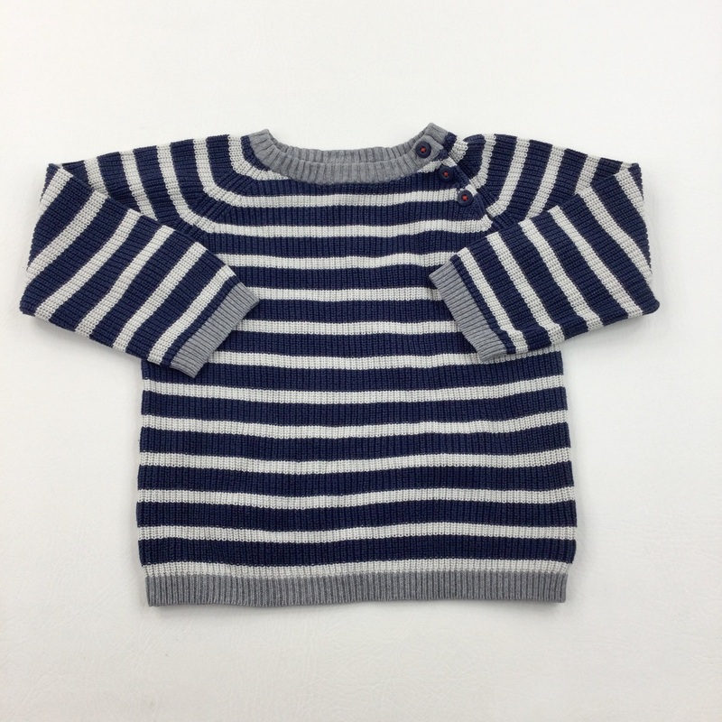 Striped Blue & White Knitted Jumper - Boys 18-24 Months