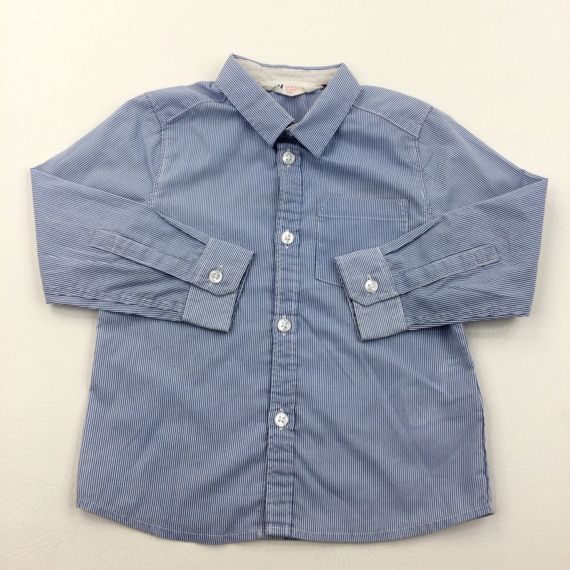 Striped Blue & White Long Sleeve Shirt - Boys 2-3 Years