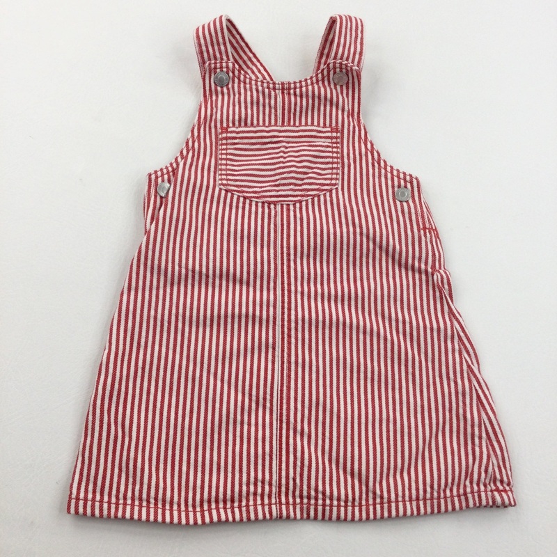 Striped Denim Red & White Dungaree Dress - Girls 12-18 Months