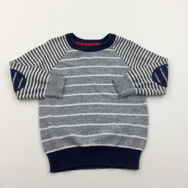Striped Grey White & Navy Knitted Jumper - Boys 18-24 Months