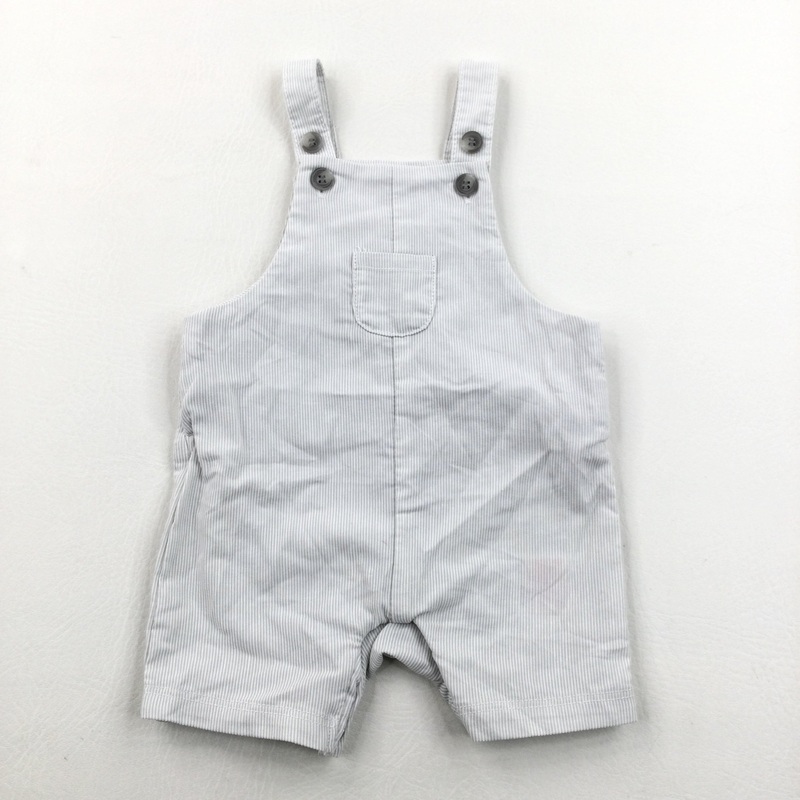Striped Grey & White Short Lightweight Dungarees - Boys Newborn