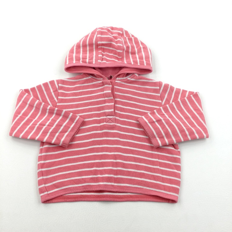 Striped Pink & White Ribbed Hoodie - Girls 2-3 Years