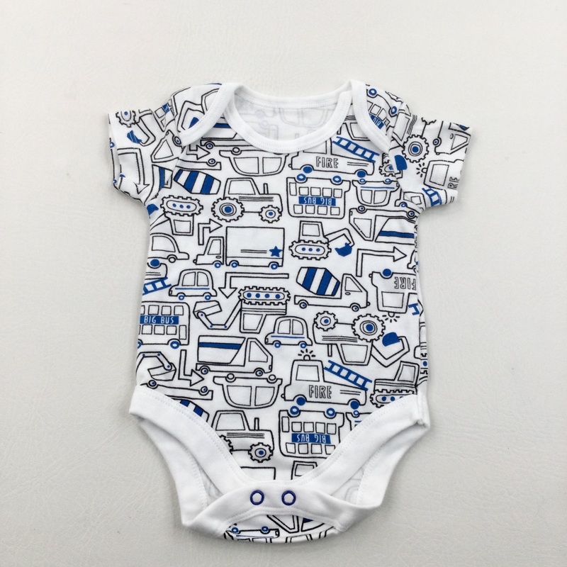 Tractors & Buses White, Black & Blue Bodysuit - Boys Newborn