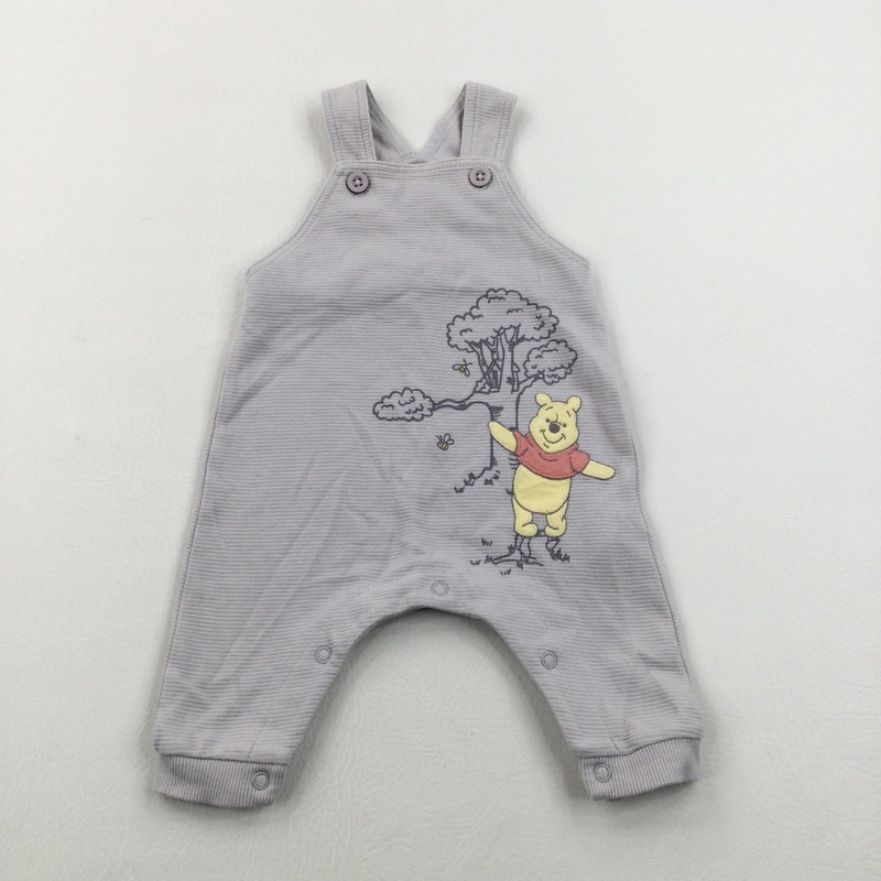 Winnie The Pooh Appliqued Beige Cotton Dungarees - Boys Newborn