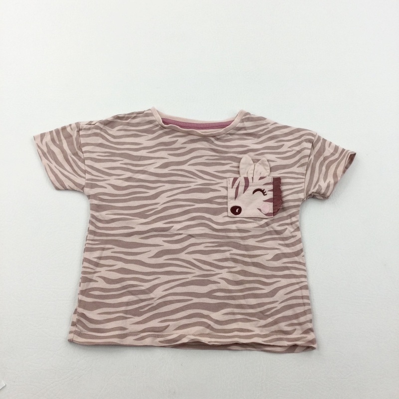 Zebra Embroidered Pocket Pink T-shirt - Girls 2-3 Years