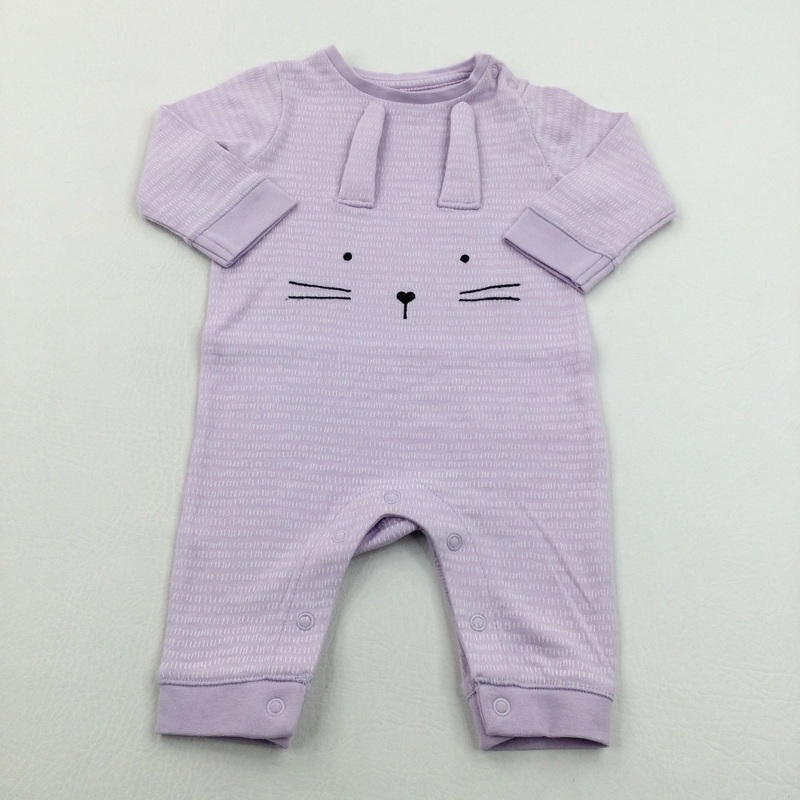 Bunny 3D Ears White & Lilac Romper - Girls 0-3 Months