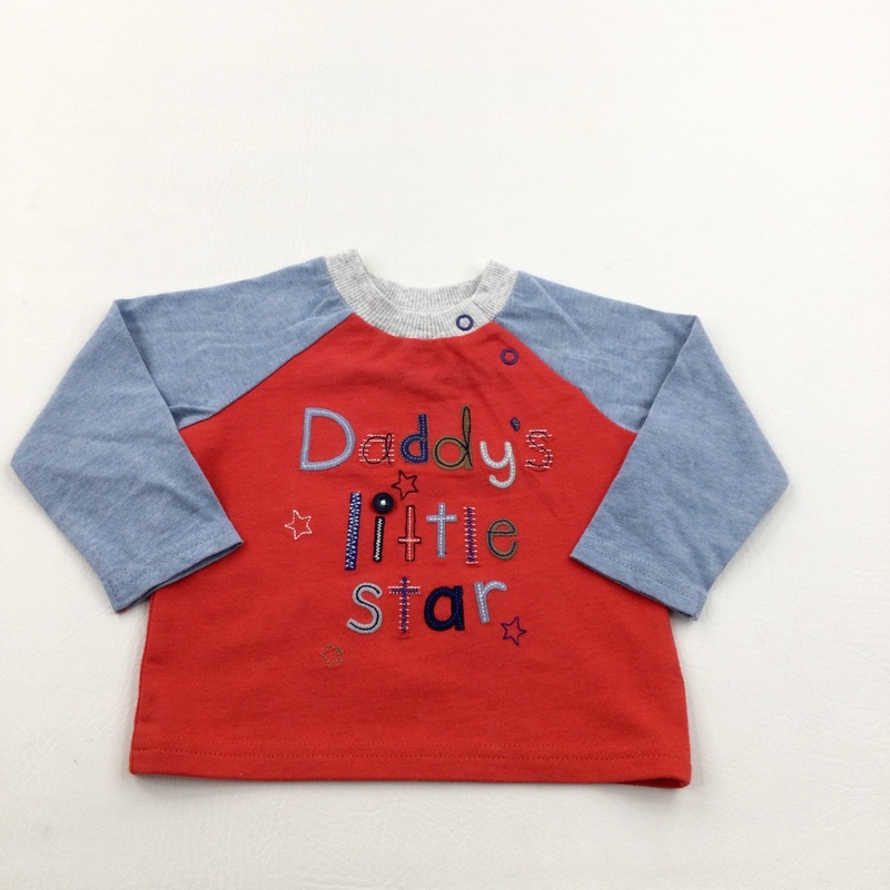 'Daddy's Little Star' Embroidered Red & Blue Long Sleeve Top - Boys 3-6 Months