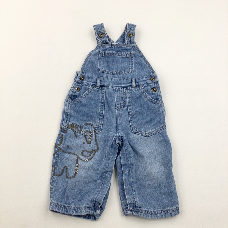 Elephant Embroidered Blue Denim Dungarees - Boys 6-9 Months