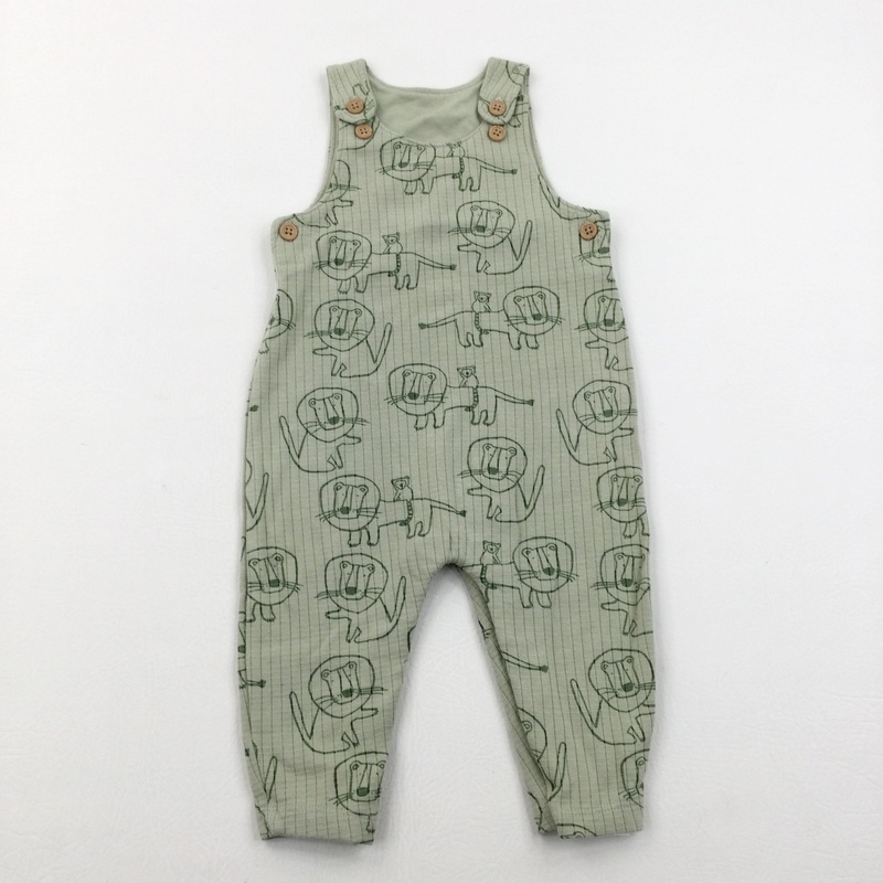 Lions Pale Green Ribbed Jersey Dungarees - Boys 6-9 Months
