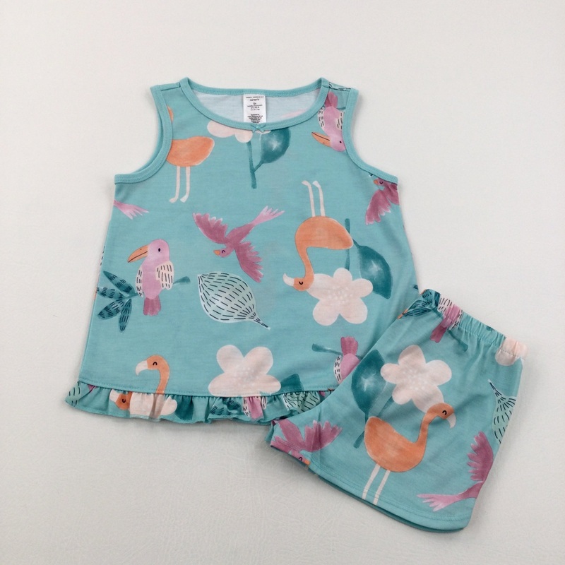 **NEW** Birds & Flowers Blue Top & Matching Shorts  - Girls 4-5 Years