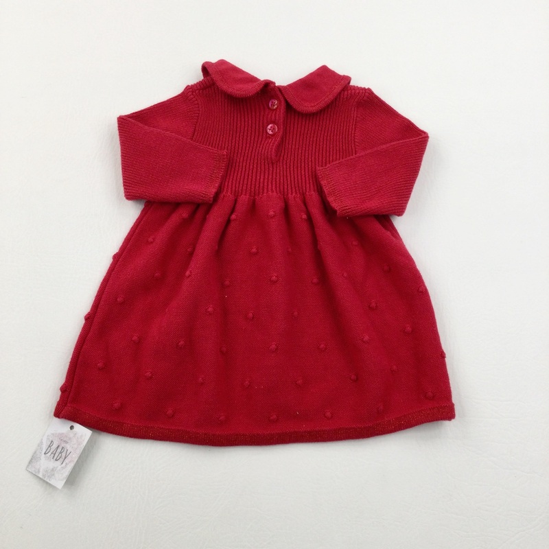 **NEW** Spotty Red Knitted Long Sleeve Dress - Girls 0-3 Months