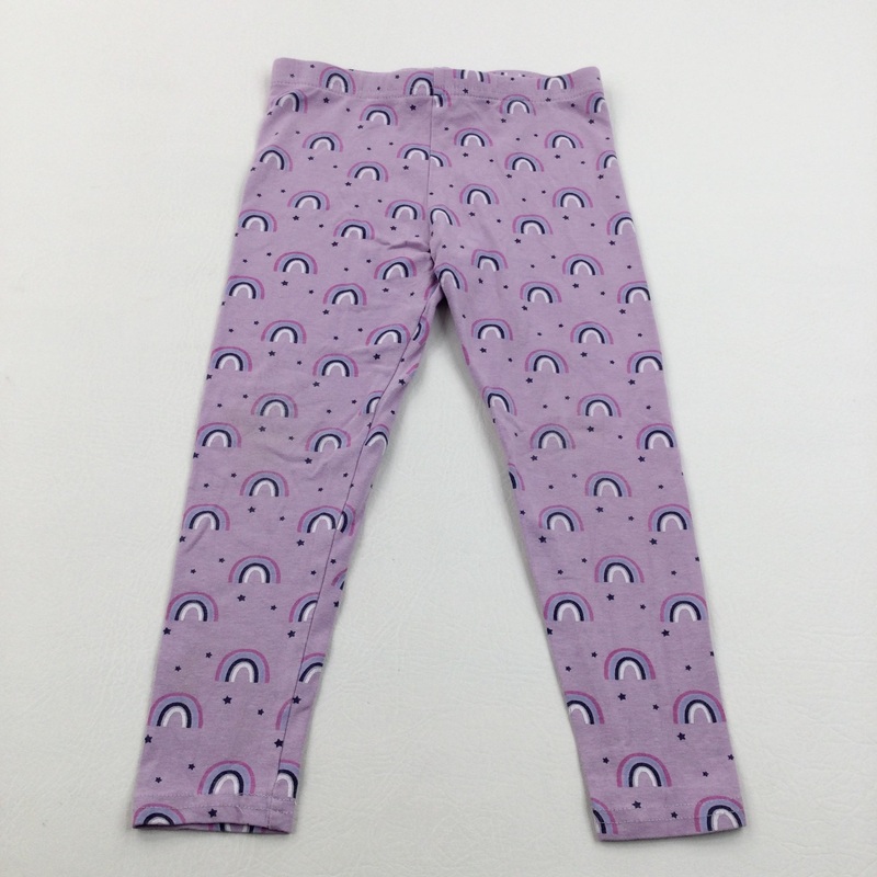 Rainbow & Stars Lilac Leggings  - Girls 4-5 Years