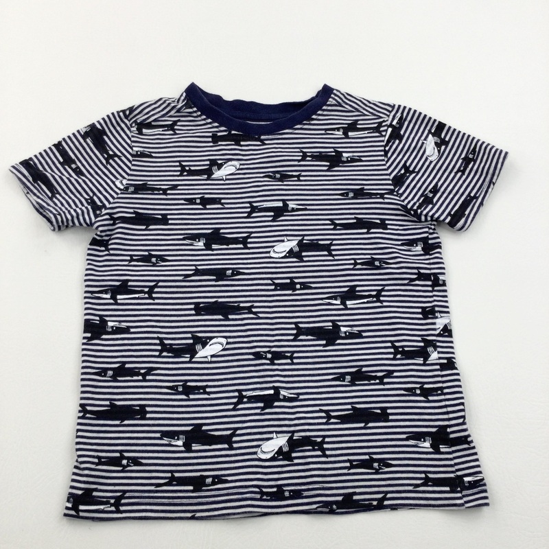 Sharks Striped Navy & White T-shirt - Boys 4-5 Years