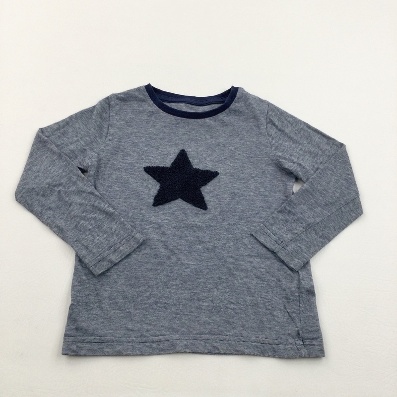 Star Appliqued Striped Navy & White Long Sleeve Top  - Boys 3-4 Years