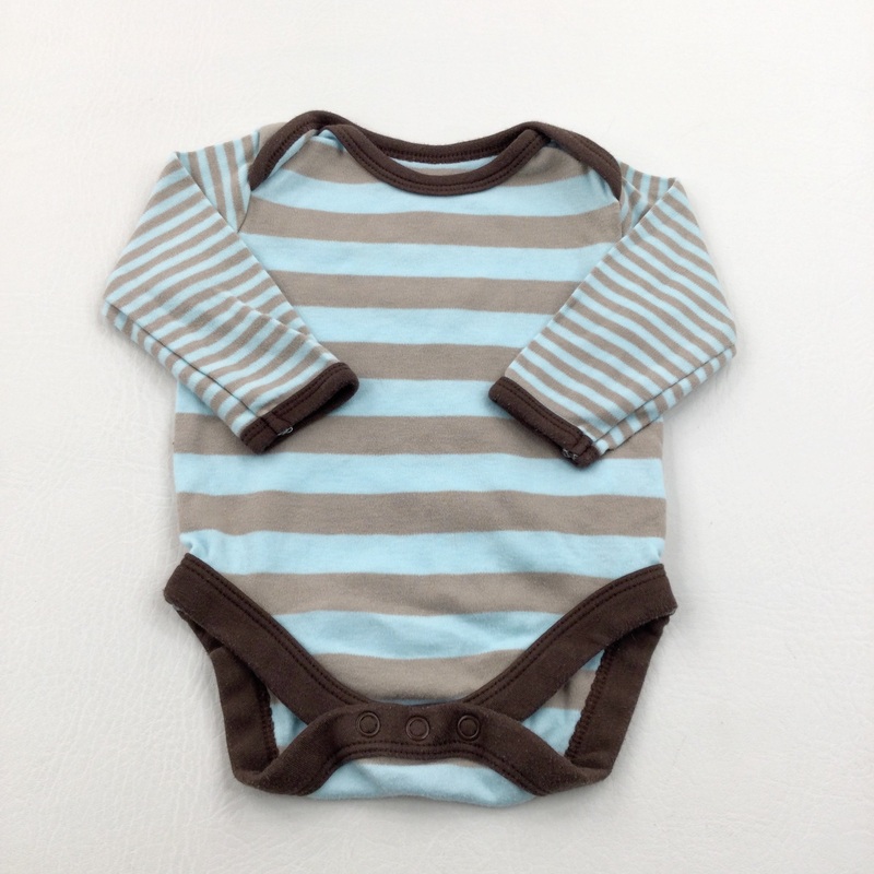 Striped Brown & Blue Long Sleeve Bodysuit - Boys 0-3 Months