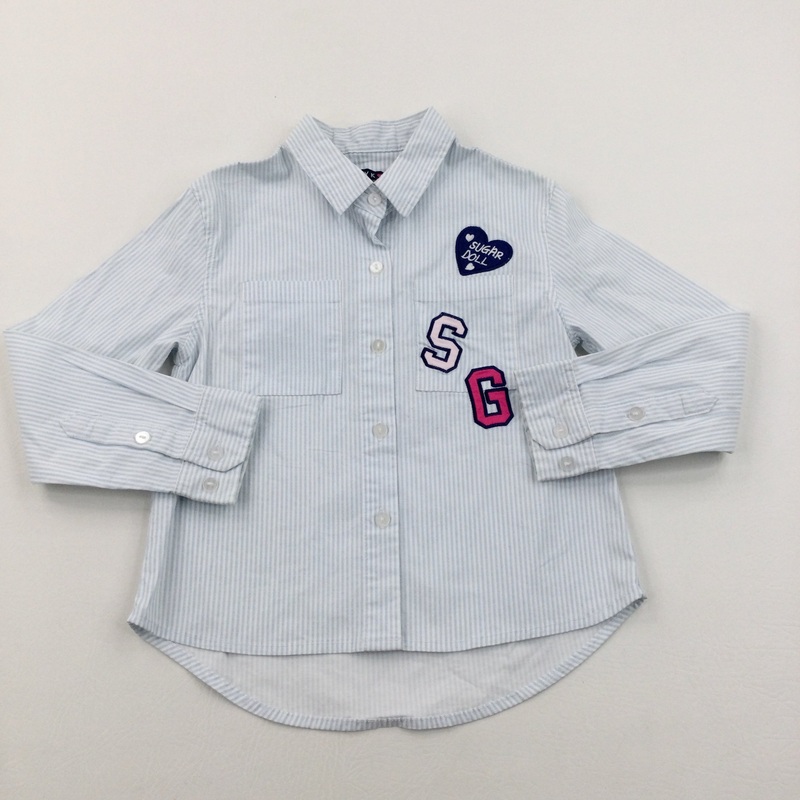 'Sugar Doll' Appliqued White & Blue Striped Shirt - Girls 3-4 Years