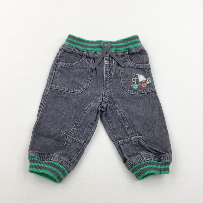 Tortoise Emroidered Grey Denim Pull On Jeans - Boys 6-9 Months
