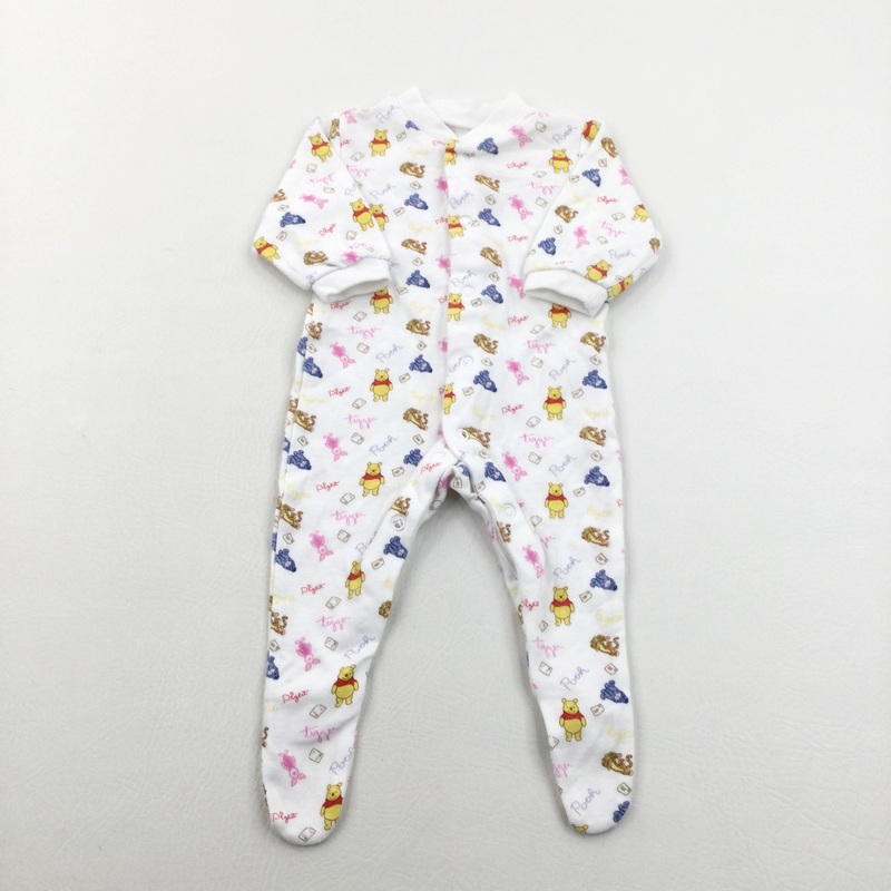Winnie The Pooh Characters White Sleepsuit - Girls 0-3 Months
