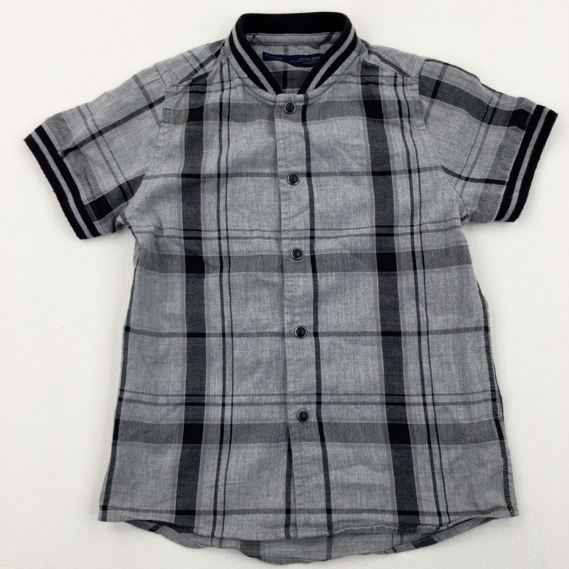 Black & Grey Checked Cotton Collarless Shirt - Boys 2-3 Years