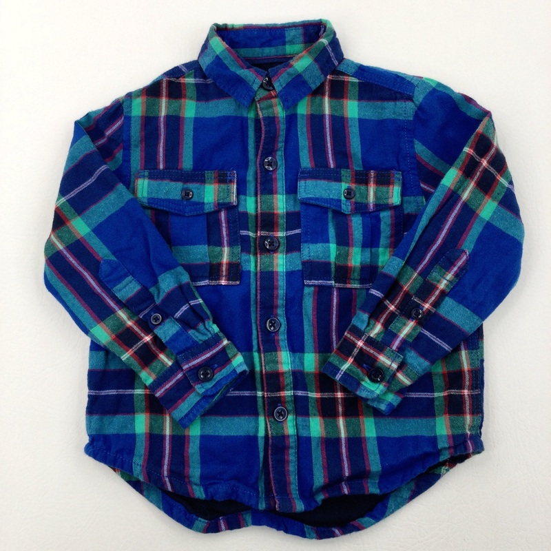 Blue, Green & Red Checked Lined Cotton Shirt - Boys 3 Years