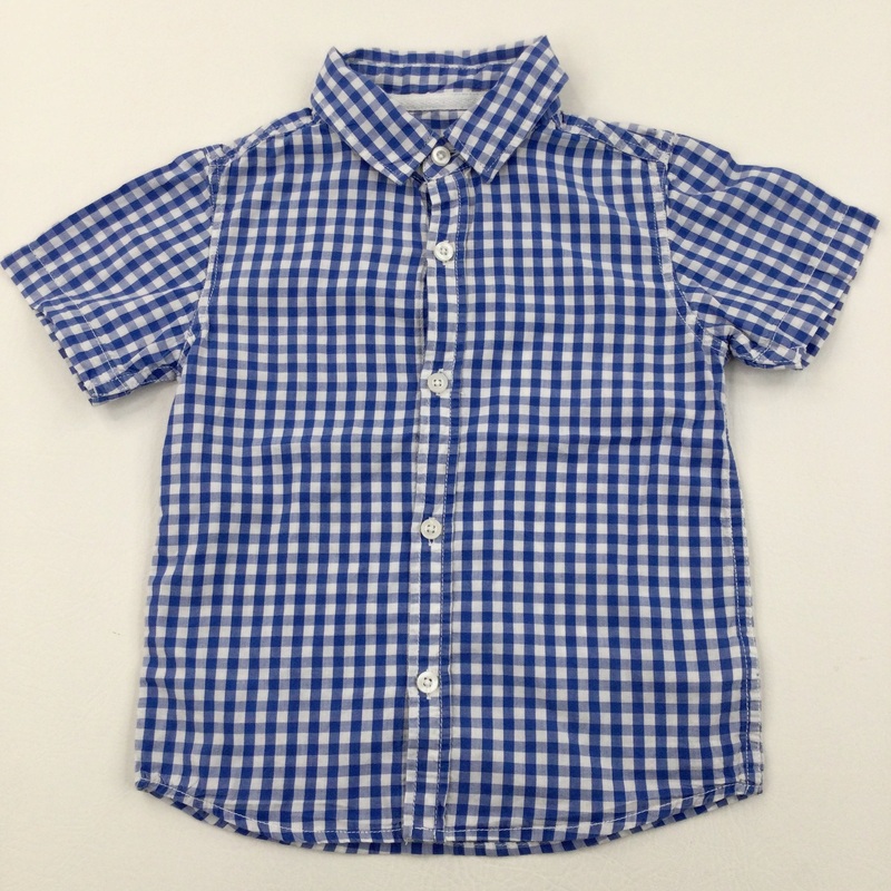 Blue & White Checked Cotton Shirt - Boys 2-3 Years