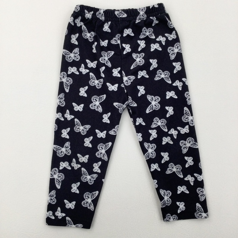 Butterflies Navy & White Leggings - Girls 12-18 Months